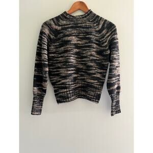 Harley of Scotland Merino Wool Angora Mock Neck Sweater Black Cream Medium JL
